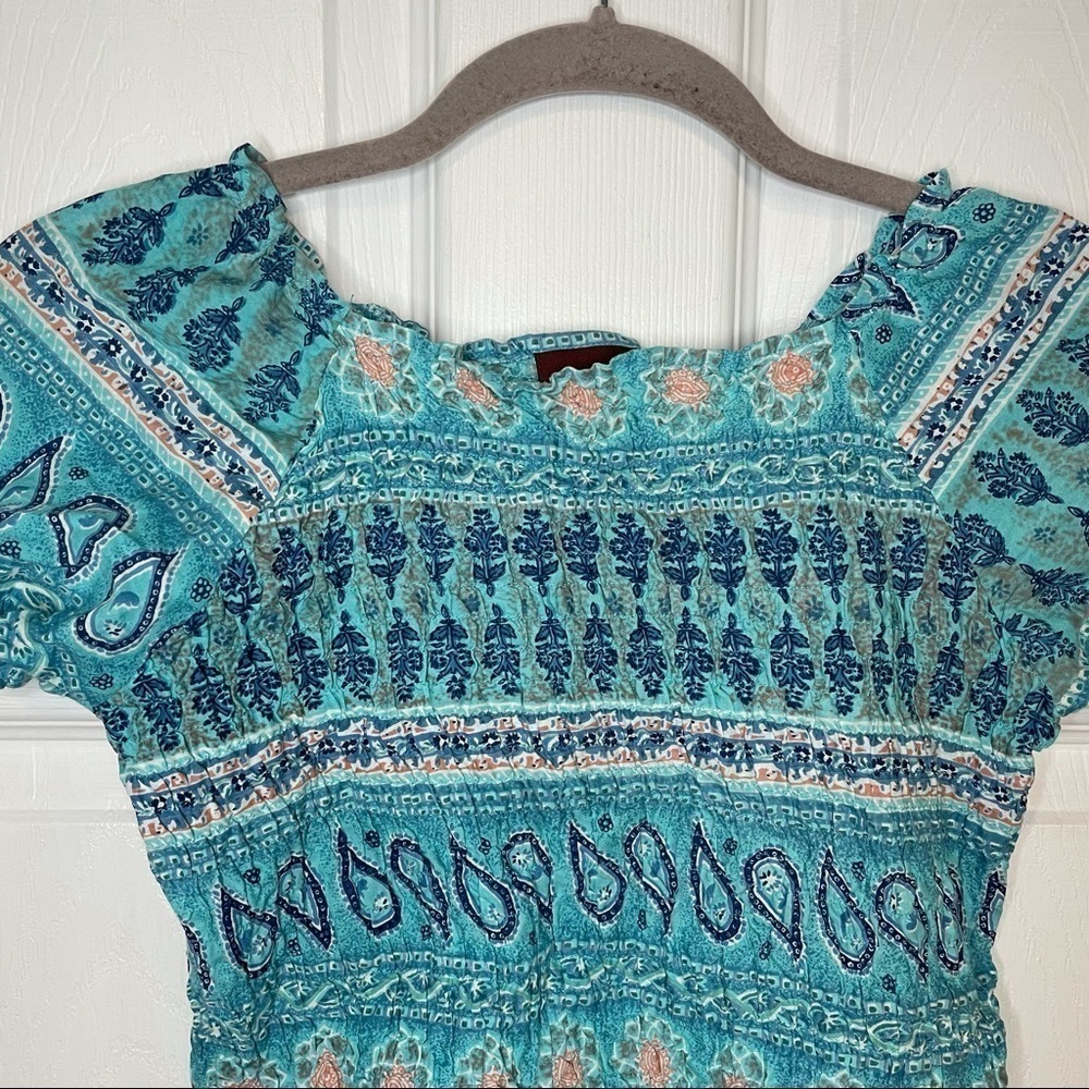 Nevada Y2K Printed Smocking Ruched Top Small - Picture 2 of 5